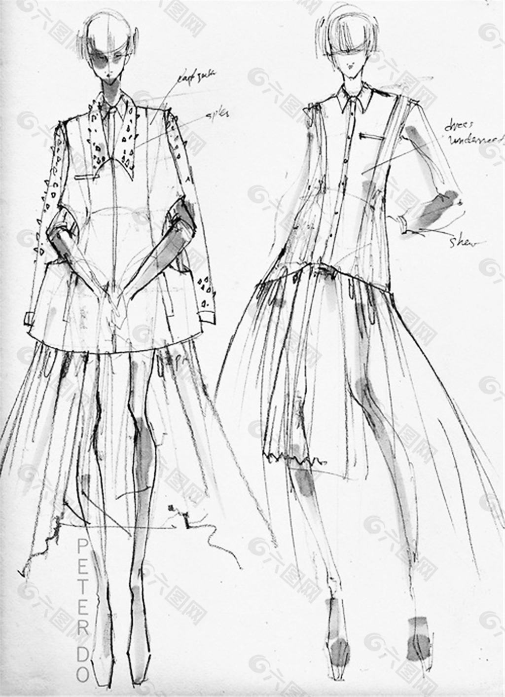 服装设计手绘效果图产品工业素材免费下载(图片编号:528.